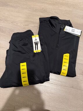 adidas Man’s Small Black Zip-Front Track Jacket and zippered Pants Set